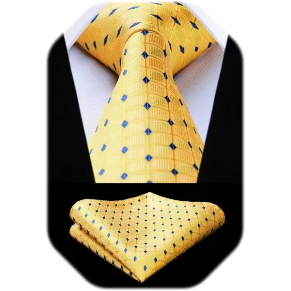 HISDERN Plaid Checkered Tie Handkerchief Woven Classic Formal Men's Necktie &amp; Pocket Square Set