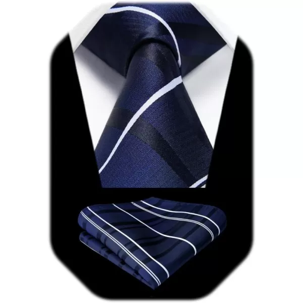 HISDERN Plaid Checkered Tie Handkerchief Woven Classic Formal Men's Necktie &amp; Pocket Square Set