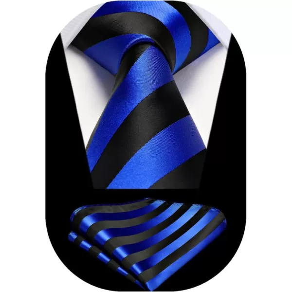 HISDERN Stripe Tie Mens Ties with Pocket Square Set Classic 3.4'' Silk Formal Necktie Handkerchief for Business Wedding