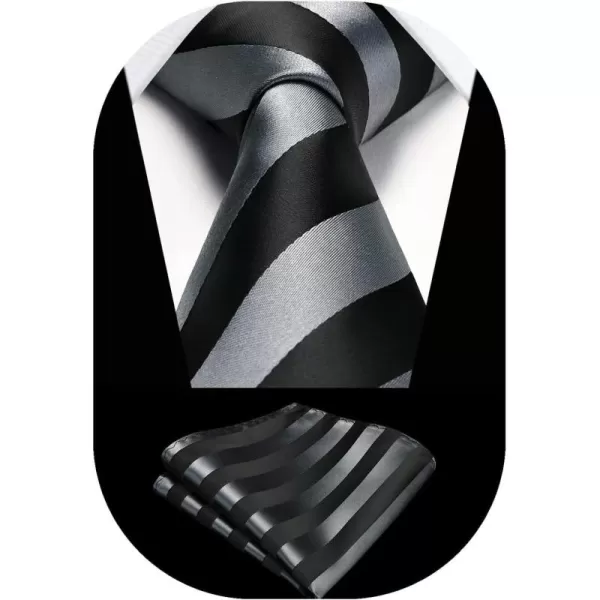 HISDERN Stripe Tie Mens Ties with Pocket Square Set Classic 3.4'' Silk Formal Necktie Handkerchief for Business Wedding