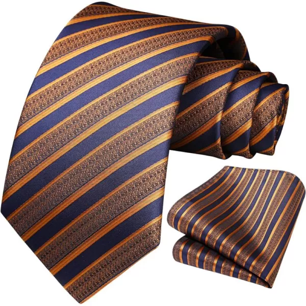 HISDERN Stripe Tie Mens Ties with Pocket Square Set Classic 3.4'' Silk Formal Necktie Handkerchief for Business Wedding