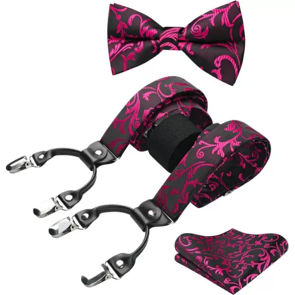 HISDERN Suspenders for Men Paisley Floral Bow tie Suspender Pocket Square Sets Adjustable Y Shape 6 Clips Wedding Braces
