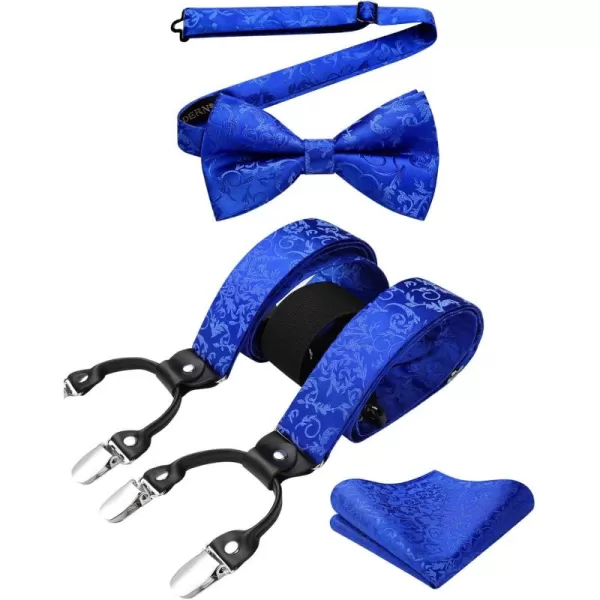 HISDERN Suspenders for Men Paisley Floral Bow tie Suspender Pocket Square Sets Adjustable Y Shape 6 Clips Wedding Braces