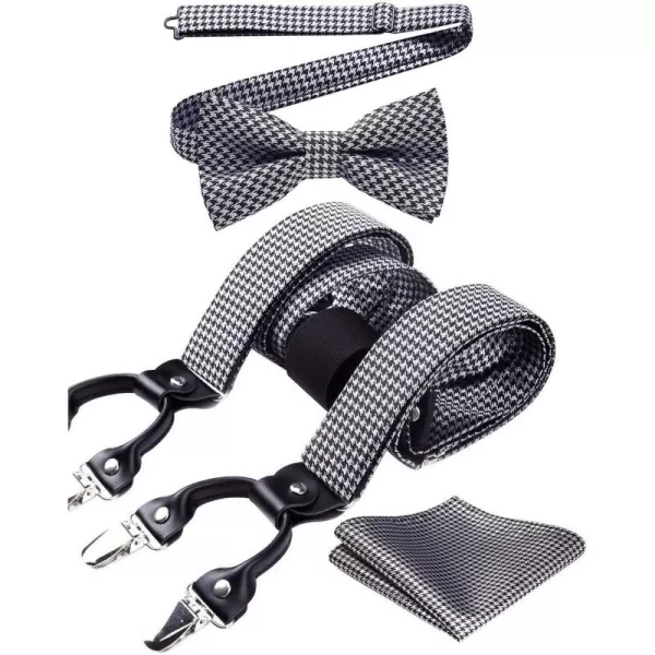 HISDERN Suspenders for Men Paisley Floral Bow tie Suspender Pocket Square Sets Adjustable Y Shape 6 Clips Wedding Braces