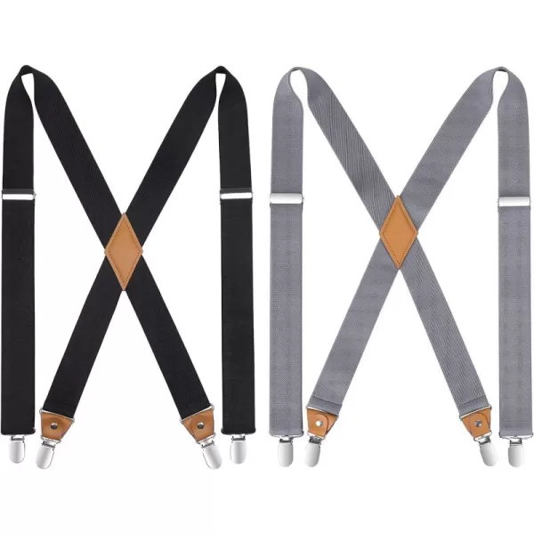 HISDERN Suspenders for Men X-Back 1.4" Adjustable Elastic Suspender Braces Strong 4 Clips for Work Trousers Wedding