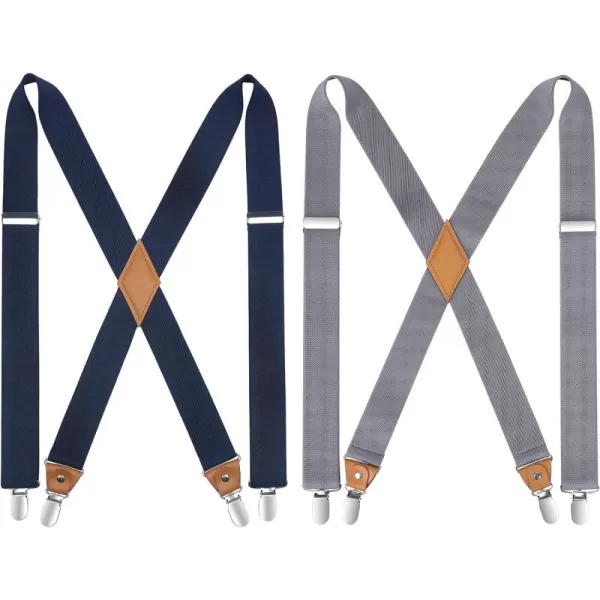 HISDERN Suspenders for Men X-Back 1.4" Adjustable Elastic Suspender Braces Strong 4 Clips for Work Trousers Wedding
