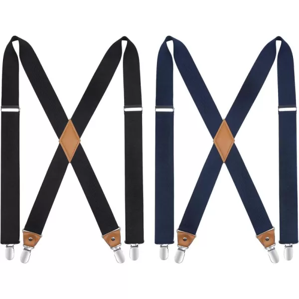 HISDERN Suspenders for Men X-Back 1.4" Adjustable Elastic Suspender Braces Strong 4 Clips for Work Trousers Wedding