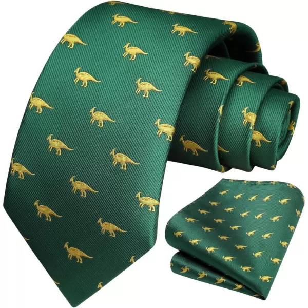 HISDERN Ties for Men Classic Animal Tie and Pocket Square Set Jacquard Woven Silk Neckties Handkerchief Wedding Party