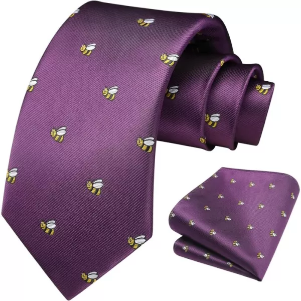 HISDERN Ties for Men Classic Animal Tie and Pocket Square Set Jacquard Woven Silk Neckties Handkerchief Wedding Party