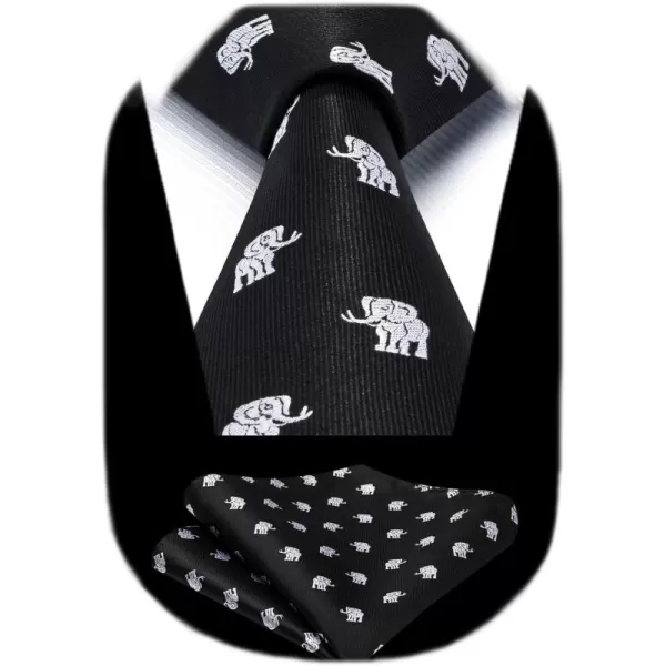 HISDERN Ties for Men Classic Animal Tie and Pocket Square Set Jacquard Woven Silk Neckties Handkerchief Wedding Party