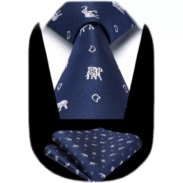 HISDERN Ties for Men Classic Animal Tie and Pocket Square Set Jacquard Woven Silk Neckties Handkerchief Wedding Party