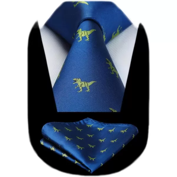 HISDERN Ties for Men Classic Animal Tie and Pocket Square Set Jacquard Woven Silk Neckties Handkerchief Wedding Party