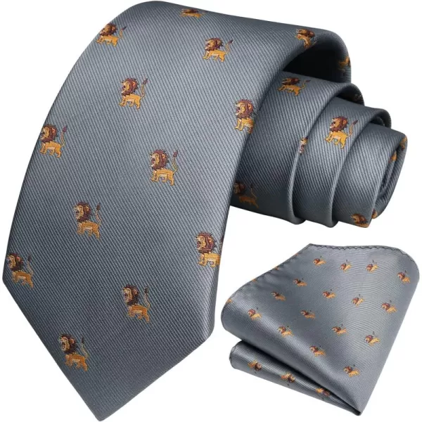 HISDERN Ties for Men Classic Animal Tie and Pocket Square Set Jacquard Woven Silk Neckties Handkerchief Wedding Party