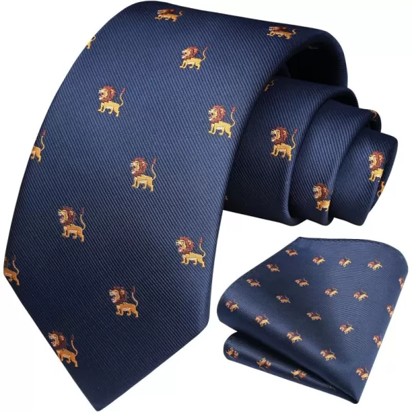 HISDERN Ties for Men Classic Animal Tie and Pocket Square Set Jacquard Woven Silk Neckties Handkerchief Wedding Party