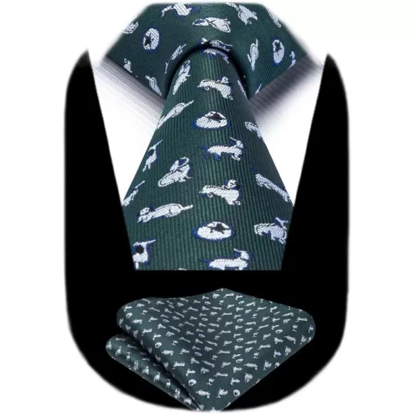 HISDERN Ties for Men Classic Animal Tie and Pocket Square Set Jacquard Woven Silk Neckties Handkerchief Wedding Party
