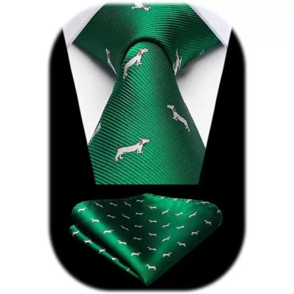 HISDERN Ties for Men Classic Animal Tie and Pocket Square Set Jacquard Woven Silk Neckties Handkerchief Wedding Party