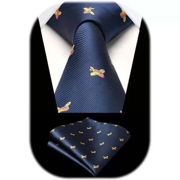 HISDERN Ties for Men Classic Animal Tie and Pocket Square Set Jacquard Woven Silk Neckties Handkerchief Wedding Party