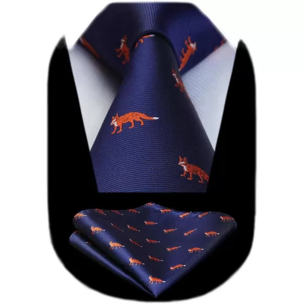 HISDERN Ties for Men Classic Animal Tie and Pocket Square Set Jacquard Woven Silk Neckties Handkerchief Wedding Party