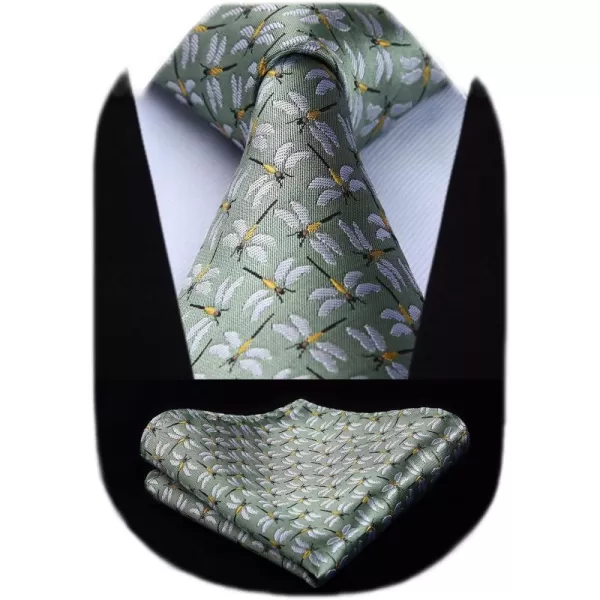 HISDERN Ties for Men Classic Animal Tie and Pocket Square Set Jacquard Woven Silk Neckties Handkerchief Wedding Party