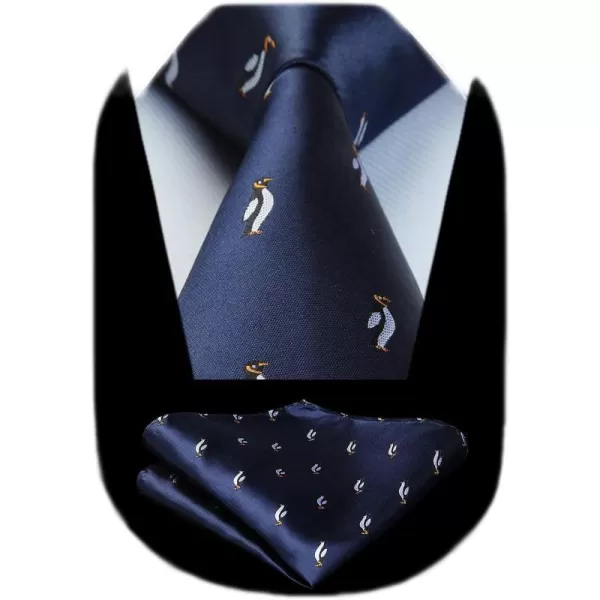 HISDERN Ties for Men Classic Animal Tie and Pocket Square Set Jacquard Woven Silk Neckties Handkerchief Wedding Party