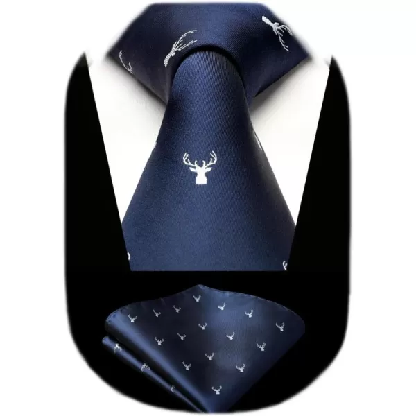 HISDERN Ties for Men Classic Animal Tie and Pocket Square Set Jacquard Woven Silk Neckties Handkerchief Wedding Party