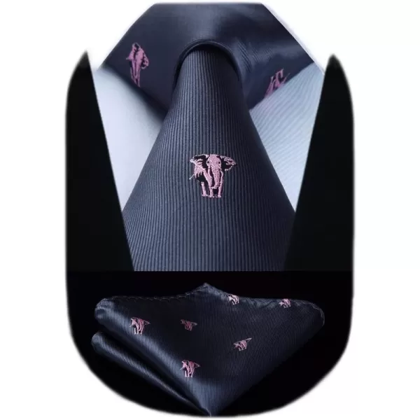 HISDERN Ties for Men Classic Animal Tie and Pocket Square Set Jacquard Woven Silk Neckties Handkerchief Wedding Party