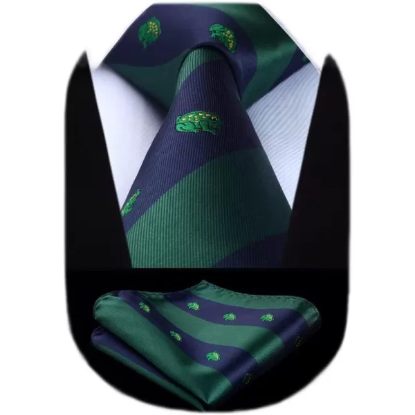 HISDERN Ties for Men Classic Animal Tie and Pocket Square Set Jacquard Woven Silk Neckties Handkerchief Wedding Party