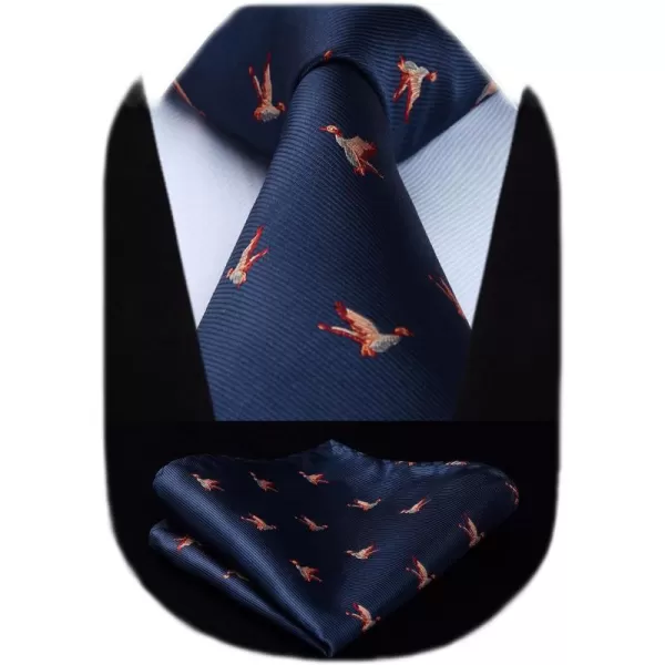 HISDERN Ties for Men Classic Animal Tie and Pocket Square Set Jacquard Woven Silk Neckties Handkerchief Wedding Party