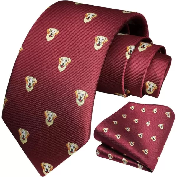 HISDERN Ties for Men Classic Animal Tie and Pocket Square Set Jacquard Woven Silk Neckties Handkerchief Wedding Party