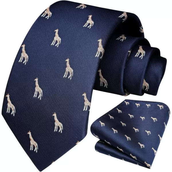HISDERN Ties for Men Classic Animal Tie and Pocket Square Set Jacquard Woven Silk Neckties Handkerchief Wedding Party