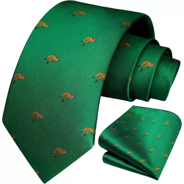 HISDERN Ties for Men Classic Animal Tie and Pocket Square Set Jacquard Woven Silk Neckties Handkerchief Wedding Party