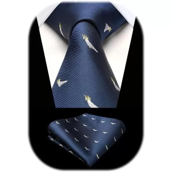 HISDERN Ties for Men Classic Animal Tie and Pocket Square Set Jacquard Woven Silk Neckties Handkerchief Wedding Party