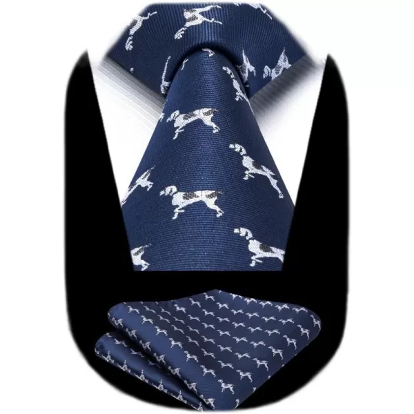 HISDERN Ties for Men Classic Animal Tie and Pocket Square Set Jacquard Woven Silk Neckties Handkerchief Wedding Party