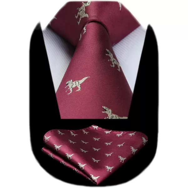 HISDERN Ties for Men Classic Animal Tie and Pocket Square Set Jacquard Woven Silk Neckties Handkerchief Wedding Party