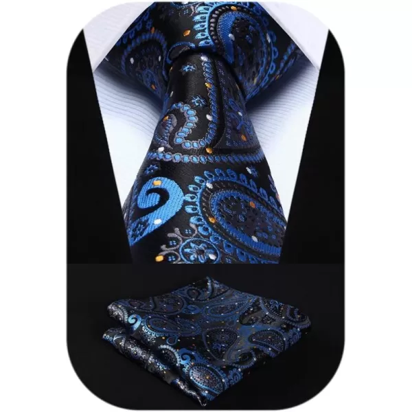 HISDERN Ties for Men Paisley Tie and Pocket Square Woven Classic Floral Mens Ties Handkerchief Set Wedding Party Necktie