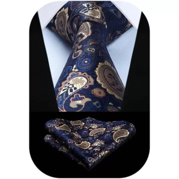 HISDERN Ties for Men Paisley Tie and Pocket Square Woven Classic Floral Mens Ties Handkerchief Set Wedding Party Necktie