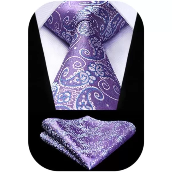 HISDERN Ties for Men Paisley Tie and Pocket Square Woven Classic Floral Mens Ties Handkerchief Set Wedding Party Necktie