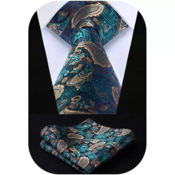 HISDERN Ties for Men Paisley Tie and Pocket Square Woven Classic Floral Mens Ties Handkerchief Set Wedding Party Necktie