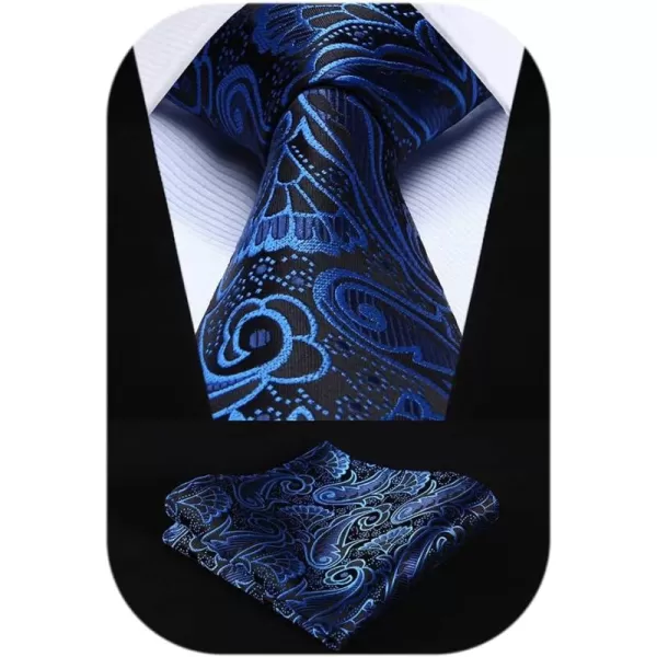 HISDERN Ties for Men Paisley Tie and Pocket Square Woven Classic Floral Mens Ties Handkerchief Set Wedding Party Necktie