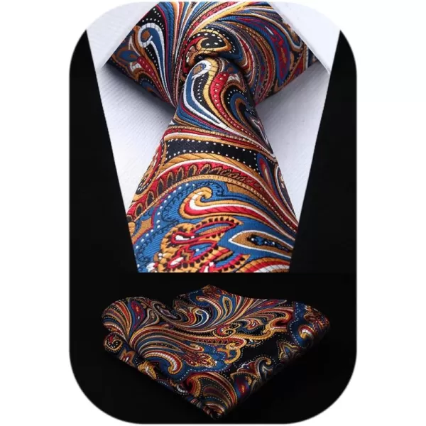 HISDERN Ties for Men Paisley Tie and Pocket Square Woven Classic Floral Mens Ties Handkerchief Set Wedding Party Necktie