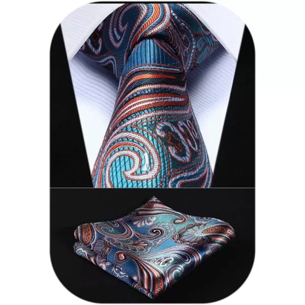 HISDERN Ties for Men Paisley Tie and Pocket Square Woven Classic Floral Mens Ties Handkerchief Set Wedding Party Necktie