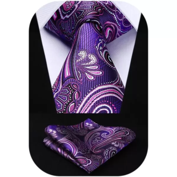 HISDERN Ties for Men Paisley Tie and Pocket Square Woven Classic Floral Mens Ties Handkerchief Set Wedding Party Necktie