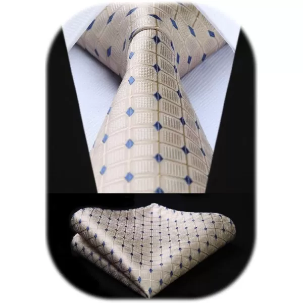 HISDERN Ties for Men Plaid Checkered Tie with Pocket Square Woven Business Formal Necktie Handkerchief Set Wedding Party