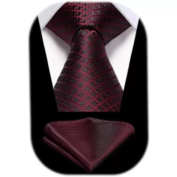 HISDERN Ties for Men Plaid Checkered Tie with Pocket Square Woven Business Formal Necktie Handkerchief Set Wedding Party