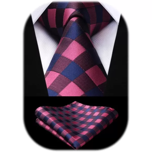 HISDERN Ties for Men Plaid Checkered Tie with Pocket Square Woven Business Formal Necktie Handkerchief Set Wedding Party