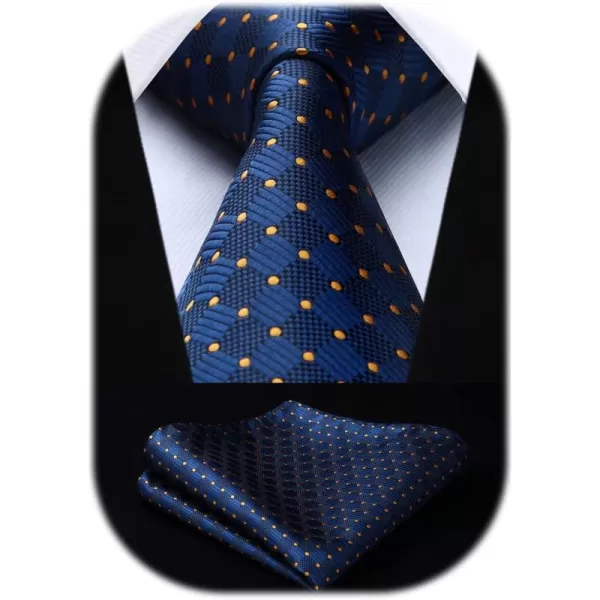 HISDERN Ties for Men Plaid Checkered Tie with Pocket Square Woven Business Formal Necktie Handkerchief Set Wedding Party