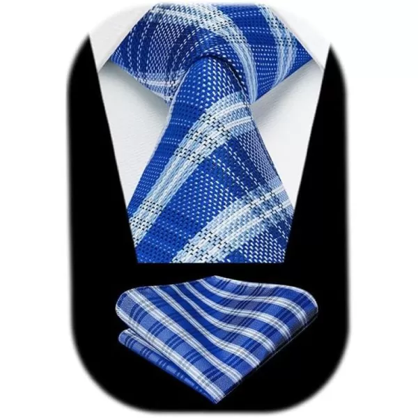 HISDERN Ties for Men Plaid Checkered Tie with Pocket Square Woven Business Formal Necktie Handkerchief Set Wedding Party