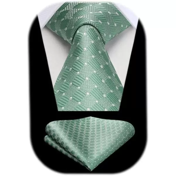 HISDERN Ties for Men Plaid Checkered Tie with Pocket Square Woven Business Formal Necktie Handkerchief Set Wedding Party