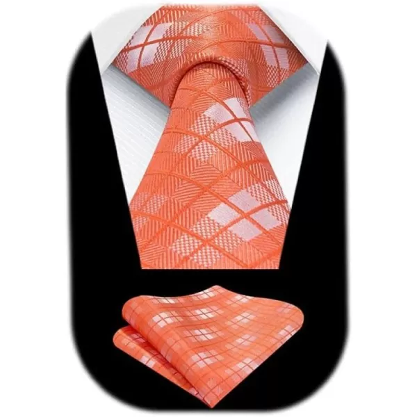 HISDERN Ties for Men Plaid Checkered Tie with Pocket Square Woven Business Formal Necktie Handkerchief Set Wedding Party