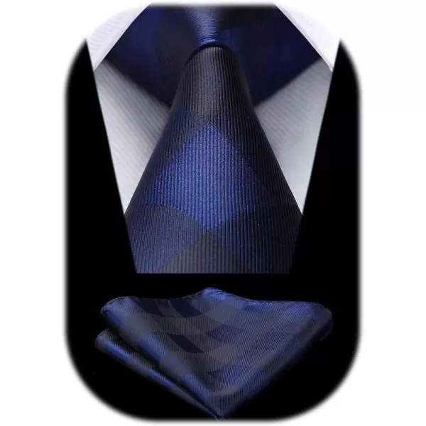HISDERN Ties for Men Plaid Checkered Tie with Pocket Square Woven Business Formal Necktie Handkerchief Set Wedding Party